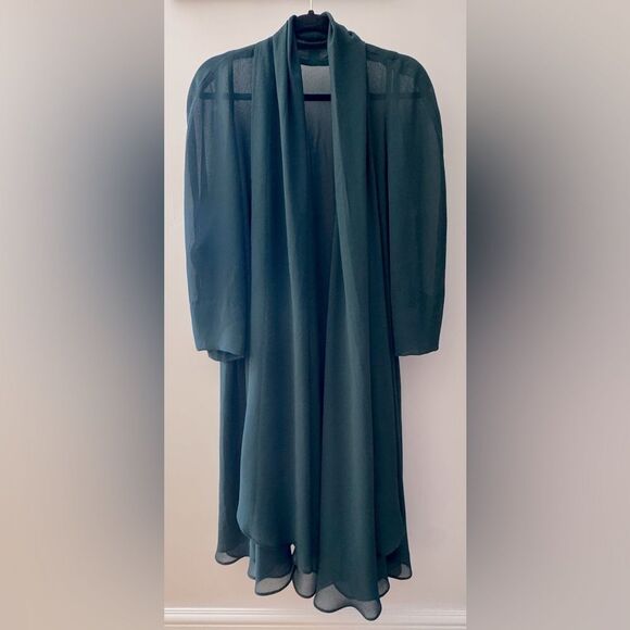 Vintage Boho Handmade Anonymous Emerald Green Ruffle Evening Jacket Duster L/XL - Picture 1 of 7